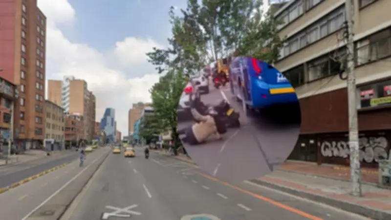 Accidente en carrera séptima de Bogotá: motociclista evita ser aplastada por bus del SITP