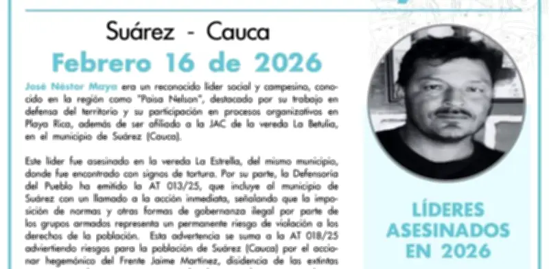 Asesinan con tortura a líder social José Néstor Maya en Cauca, defensor del territorio