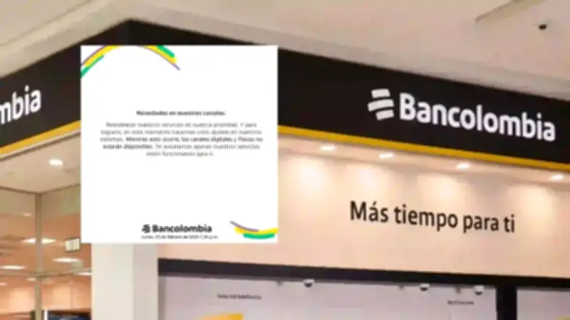 Bancolombia suspende todos sus canales para solucionar fallas técnicas prolongadas