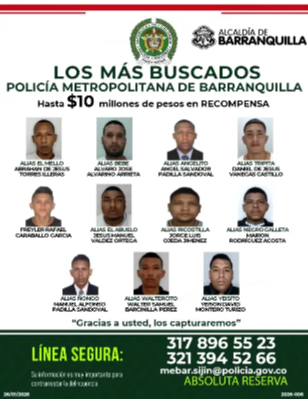 Barranquilla despliega cartel de los más buscados con recompensas para capturar criminales