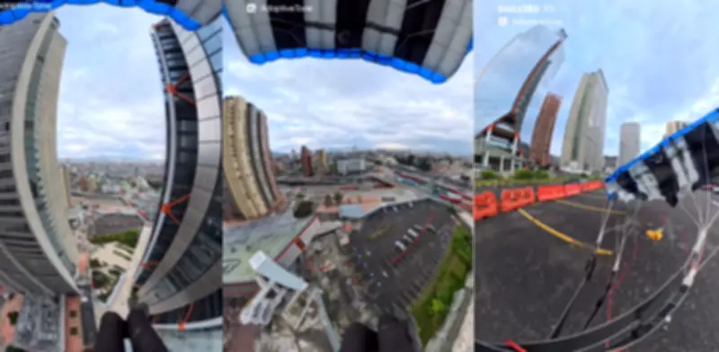 Extranjero ejecuta salto base viral desde edificio en Bogotá y aterriza junto a Torre Atrio