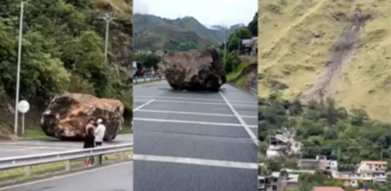 Gigantesca piedra cae en la Panamericana de Nariño: milagro evita tragedia