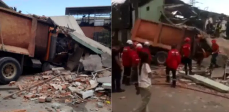 Grave accidente en La Estrella, Antioquia: volqueta impacta empresa y deja un muerto