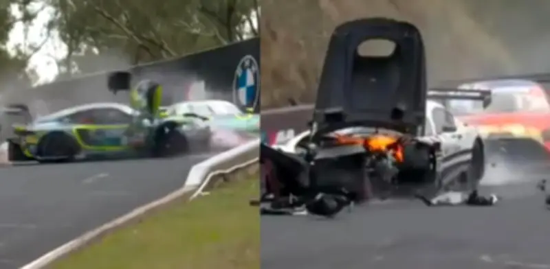 Horror en Australia: Auto se incendia tras brutal choque en carrera de resistencia
