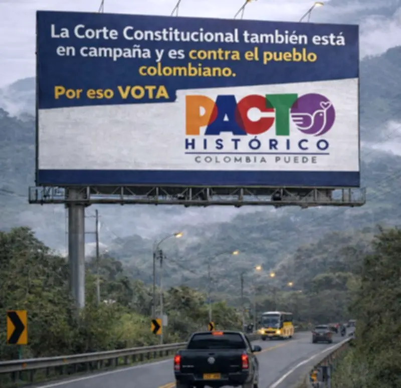 Imagen falsa de valla contra Corte Constitucional para votar Pacto Histórico en elecciones 2026