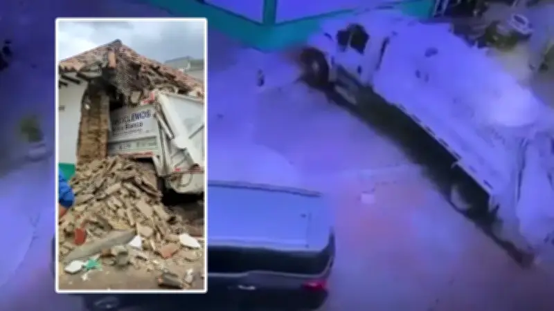Impactante accidente: camión de basura choca contra vivienda en La Candelaria, Bogotá