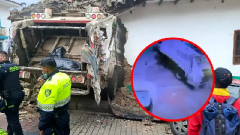 Impactante choque de camión de basura contra vivienda en el centro de Bogotá
