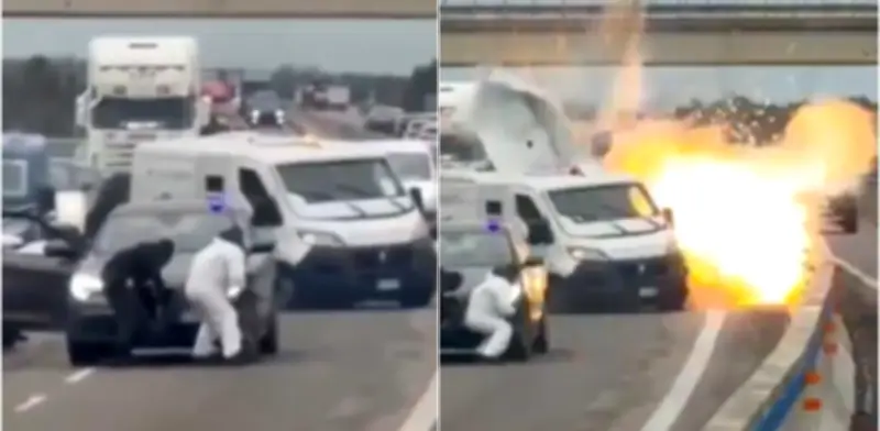 Impactante robo en Italia: atacaron dos furgones blindados con explosivos y disparos