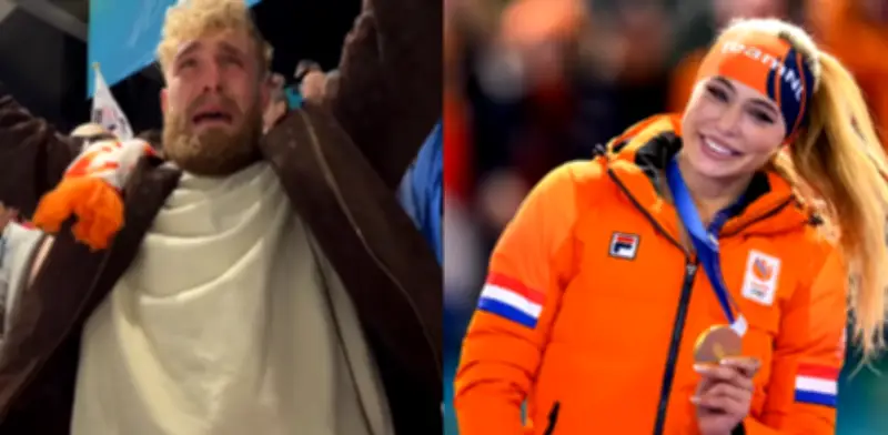 Jake Paul llora de emoción tras triunfo olímpico de su novia Jutta Leerdam en patinaje