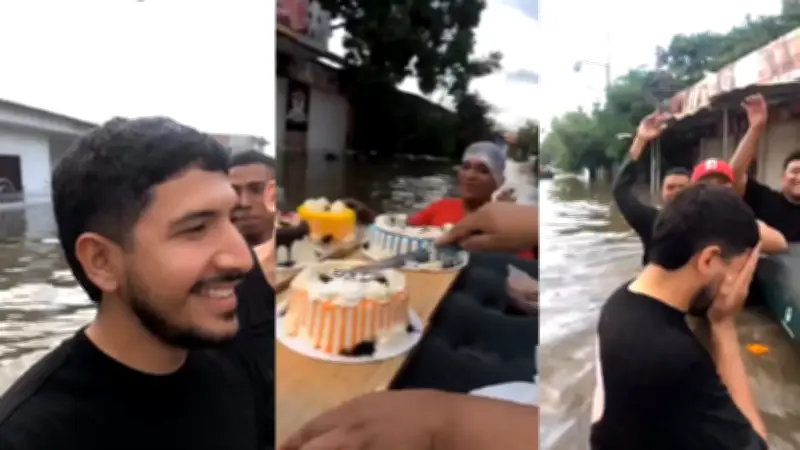 Jóvenes celebran cumpleaños con agua al pecho en inundaciones de Córdoba