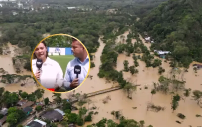 Periodista de Win Sports rompe en llanto en vivo por inundaciones en Córdoba