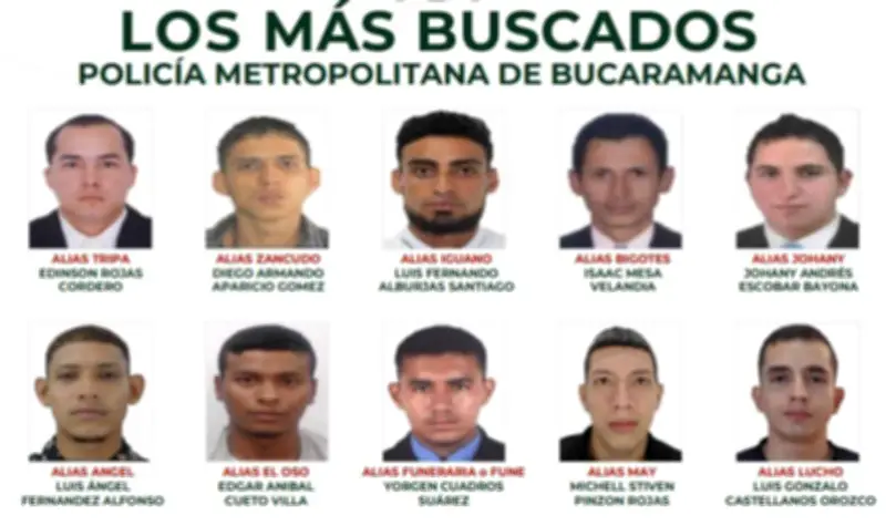 Policía de Bucaramanga revela cartel con los 14 más buscados por crímenes graves