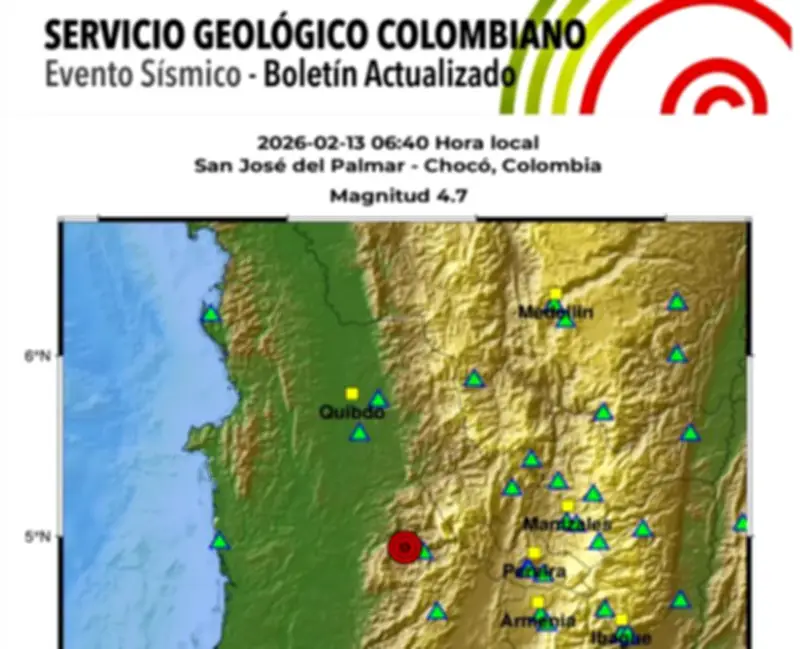 Sismo de magnitud 4.7 sacude el occidente de Colombia con epicentro en Chocó
