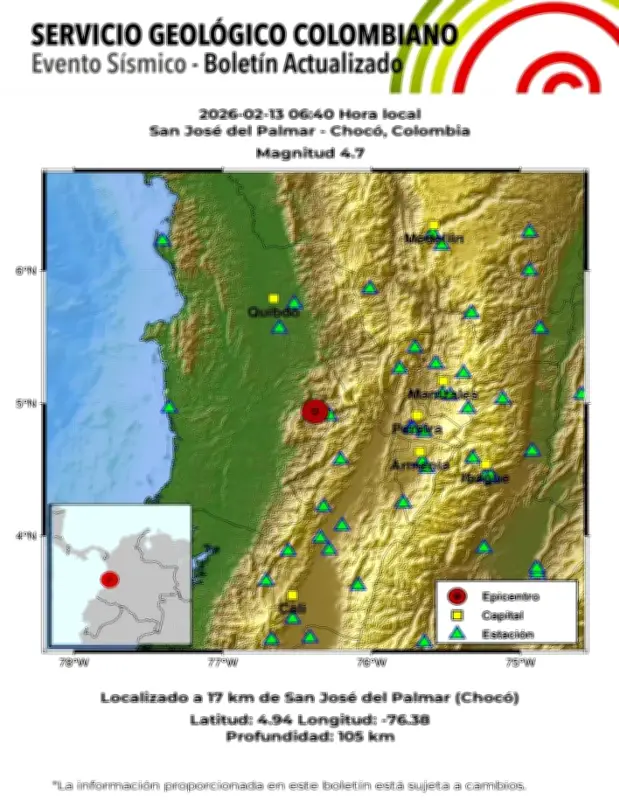 Temblor de 4,7 en Chocó se sintió en Antioquia y Risaralda este viernes