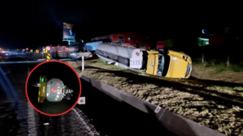 Vía al Llano colapsa tras volcamiento de tractocamión con derrame de combustible