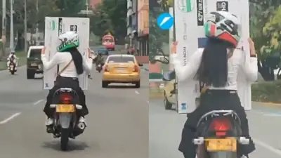 Cali: Pareja transporta televisor gigante en moto y familia viaja con 5 personas en un solo vehículo