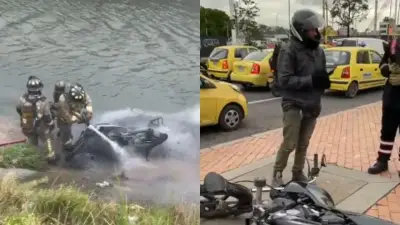 Dueño arroja moto a un caño para evitar inmovilización en Bogotá