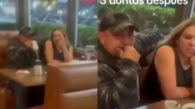 Mujer confronta a su esposo con su amante en restaurante; escándalo captado en video