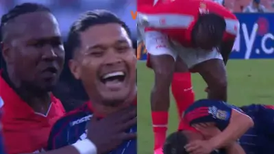 Rodallega y Gutiérrez protagonizan tenso cruce en partido Santa Fe vs Junior