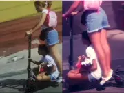 Imprudencia extrema en Barranquilla: Mujer transporta dos niños en patineta eléctrica por Calle 30