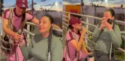 Karen Lizarazo canta con mujer con discapacidad visual en puente de Floridablanca