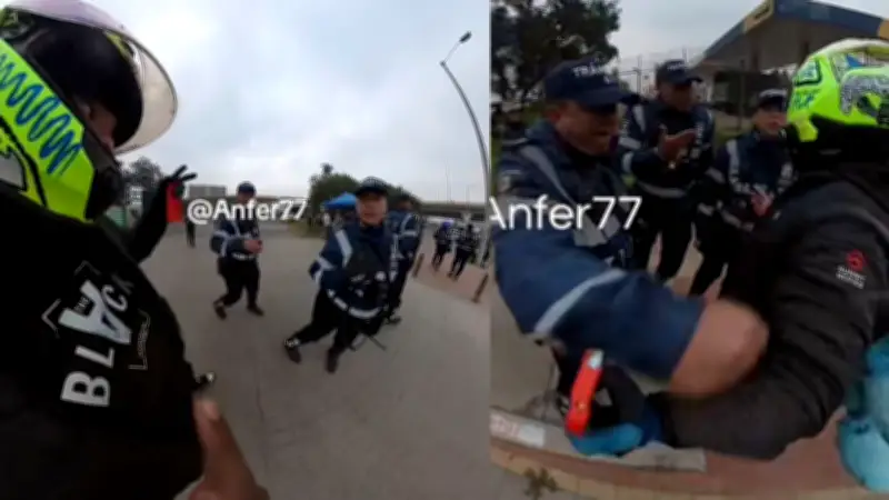 Agentes de Tránsito de Bogotá en polémica por agresión y xenofobia contra motociclista venezolano