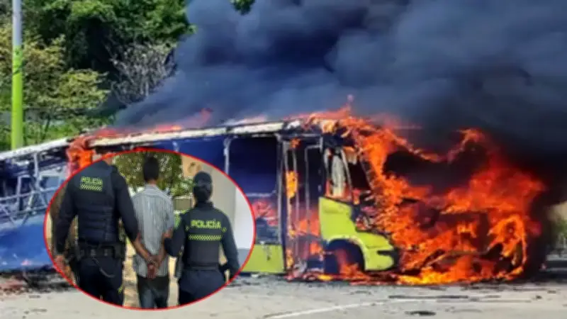 Capturan a joven por incendio de bus del anterior operador de Metrolinea en Girón