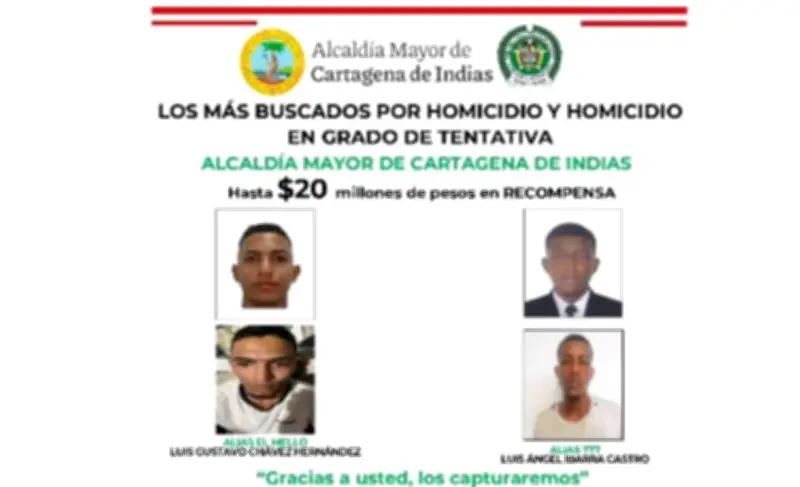 Cartagena intensifica búsqueda de 'el Mello' y 'Triple 7', señalados de crímenes violentos