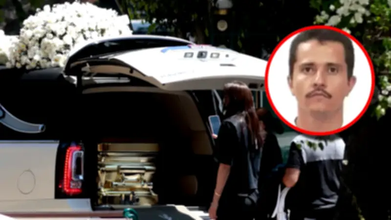 Cinco grúas con arreglos florales y convoy armado: el último adiós a 'El Mencho'