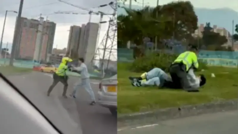 Conductor agrede violentamente a policía tras evadir control en Bogotá; quedó grabado en video