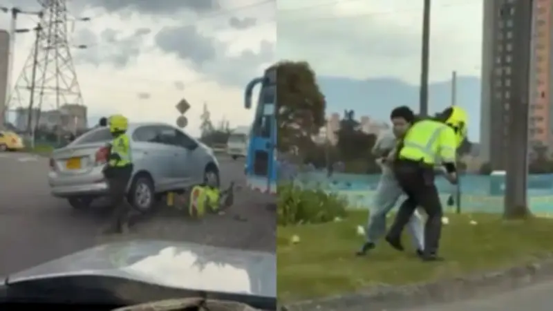 Conductor atropella y golpea a policía de tránsito en Bogotá tras omitir señal de pare