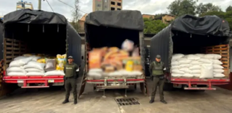 Doble golpe en Nariño: Policía incauta 87 toneladas de alimentos ilegales y 107 kilos de cocaína