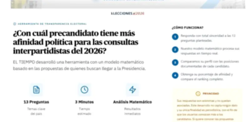 EL TIEMPO lanza test digital para medir afinidad política con precandidatos 2026