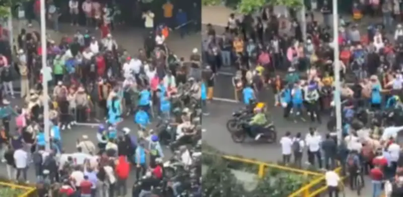 Enfrentamientos entre motociclistas y minga indígena en Medellín por bloqueo en La Alpujarra