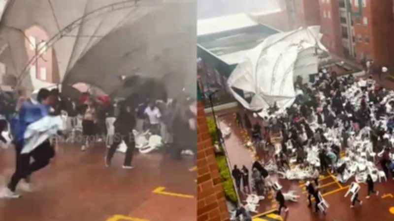 Fuerte ventarrón en Bogotá derriba carpa durante asamblea de copropietarios causando pánico