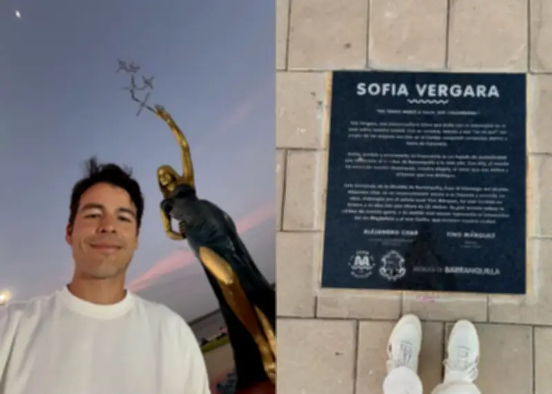 Hijo de Sofía Vergara visita su estatua en Barranquilla y la califica de 'icónica'