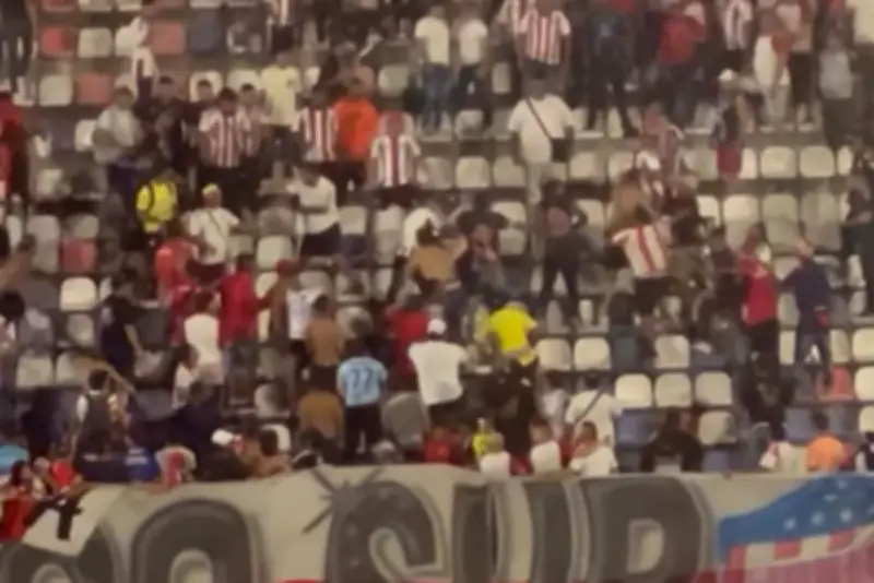 Hinchas del Junior protagonizan vergonzosa pelea durante derrota 4-0 ante Atlético Nacional