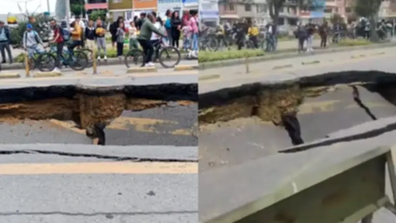 Hundimiento vial en Suba, Bogotá: Se forma gran cráter y cierran vía en La Gaitana