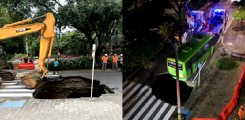 Impresionante socavón en la avenida El Poblado de Medellín tras fuertes lluvias; reparación tomará varios días