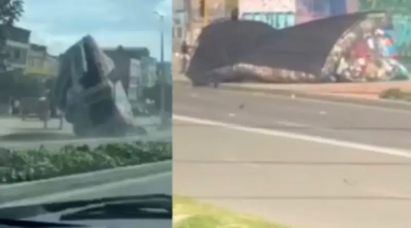 Inflable infantil voló por vías de Bogotá tras ser arrastrado por fuertes ráfagas de viento