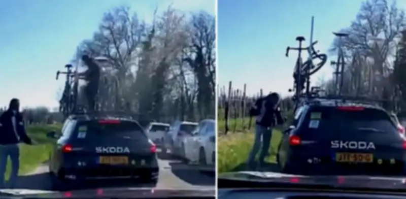 Insólito asalto al equipo Visma durante carrera ciclista: intentaron robar bicicletas del techo