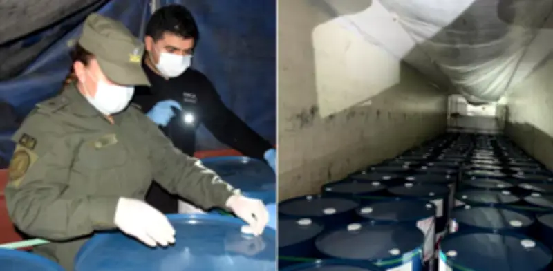 Interceptan 35 toneladas de químicos para narcotráfico con papeles falsos en frontera Argentina-Bolivia
