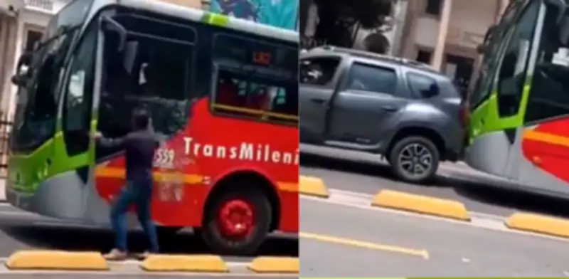 Intolerancia vial en Bogotá: discusión entre conductor y bus de TransMilenio termina en choque intencional