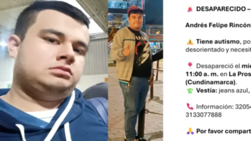 Joven con autismo desaparece en Madrid, Cundinamarca; familia pide ayuda urgente