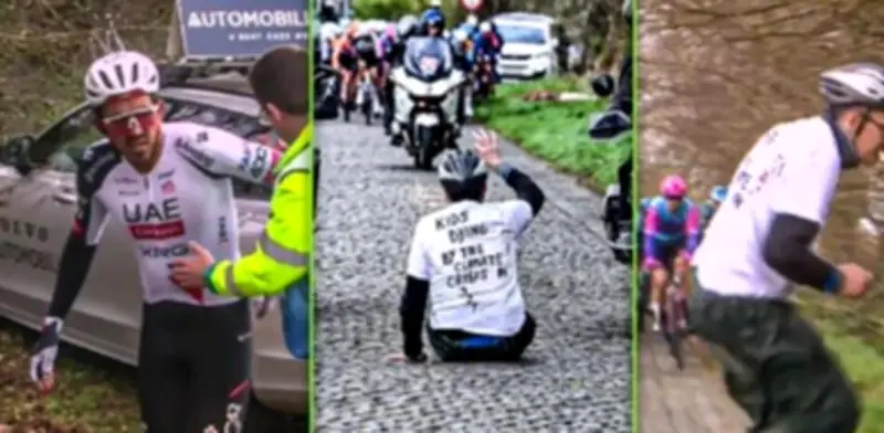 Juan Sebastián Molano sufre caída brutal en Vuelta a Brujas por activista climático