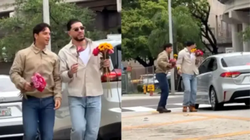Maluma y Ryan Castro sorprenden repartiendo flores en semáforo de EE.UU.