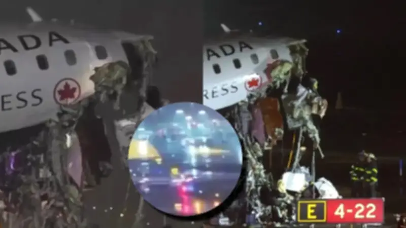 Momento exacto del choque entre avión de Air Canada y camión de bomberos en aeropuerto