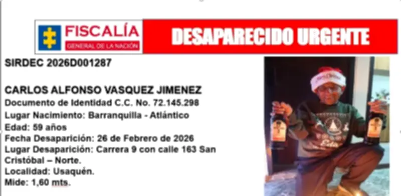 Nuevo caso de desaparición en Bogotá: Carlos Alfonso Vásquez desapareció en el norte de la capital