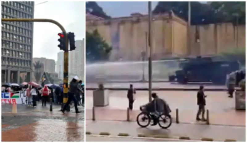 Protestas colapsan la Séptima y Circunvalar en Bogotá: tanquetas dispersan manifestantes