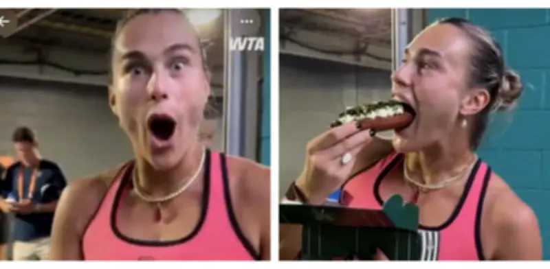 Sabalenka se vuelve viral al probar un hot dog gourmet de 100 dólares en el Miami Open